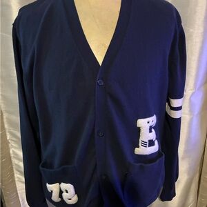 Men's Authentic Classic Ecko Untld Navy Blue Varsity Letterman Cardigan Sweater